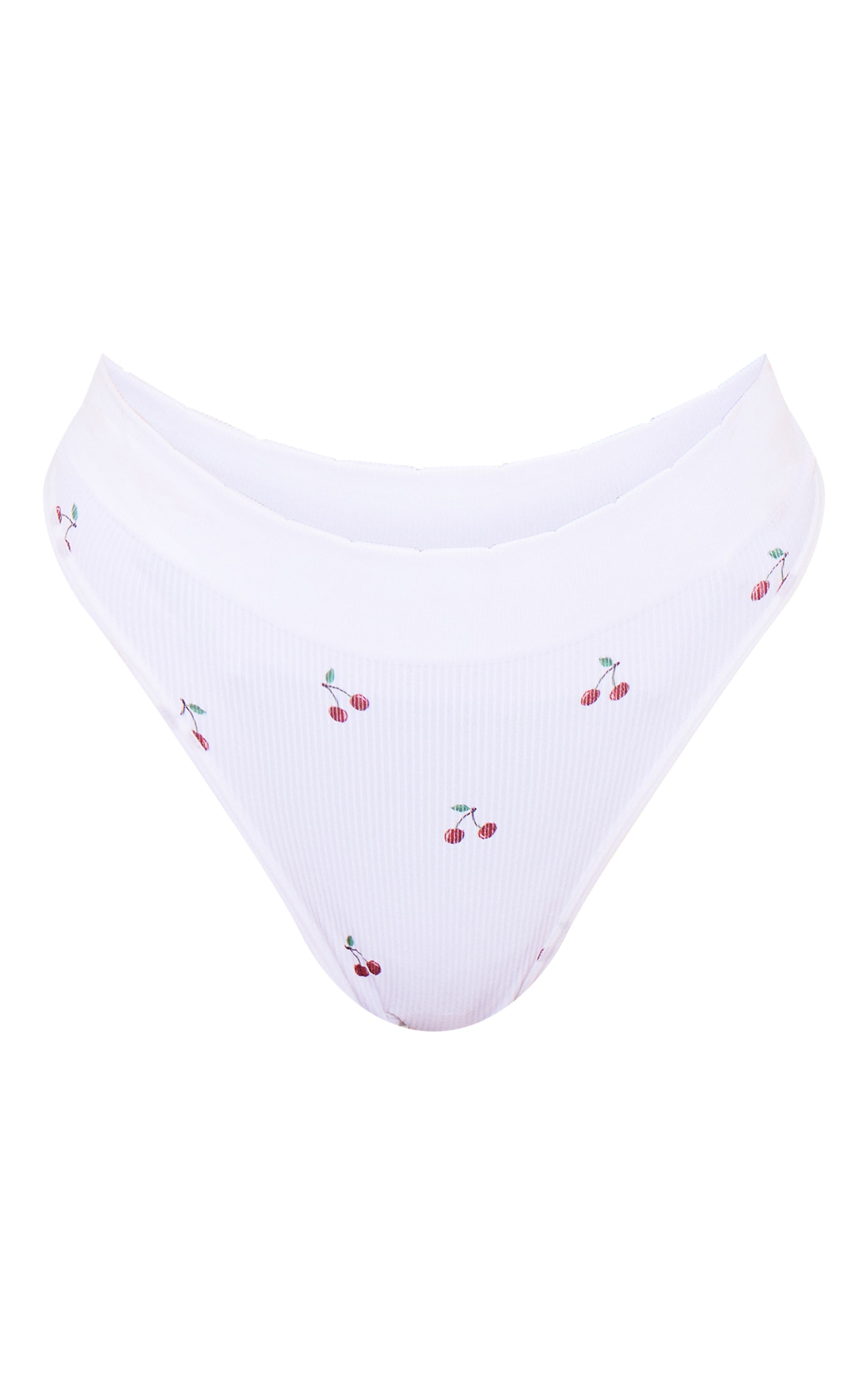 White Cherry Print Ribbed Thong image 5