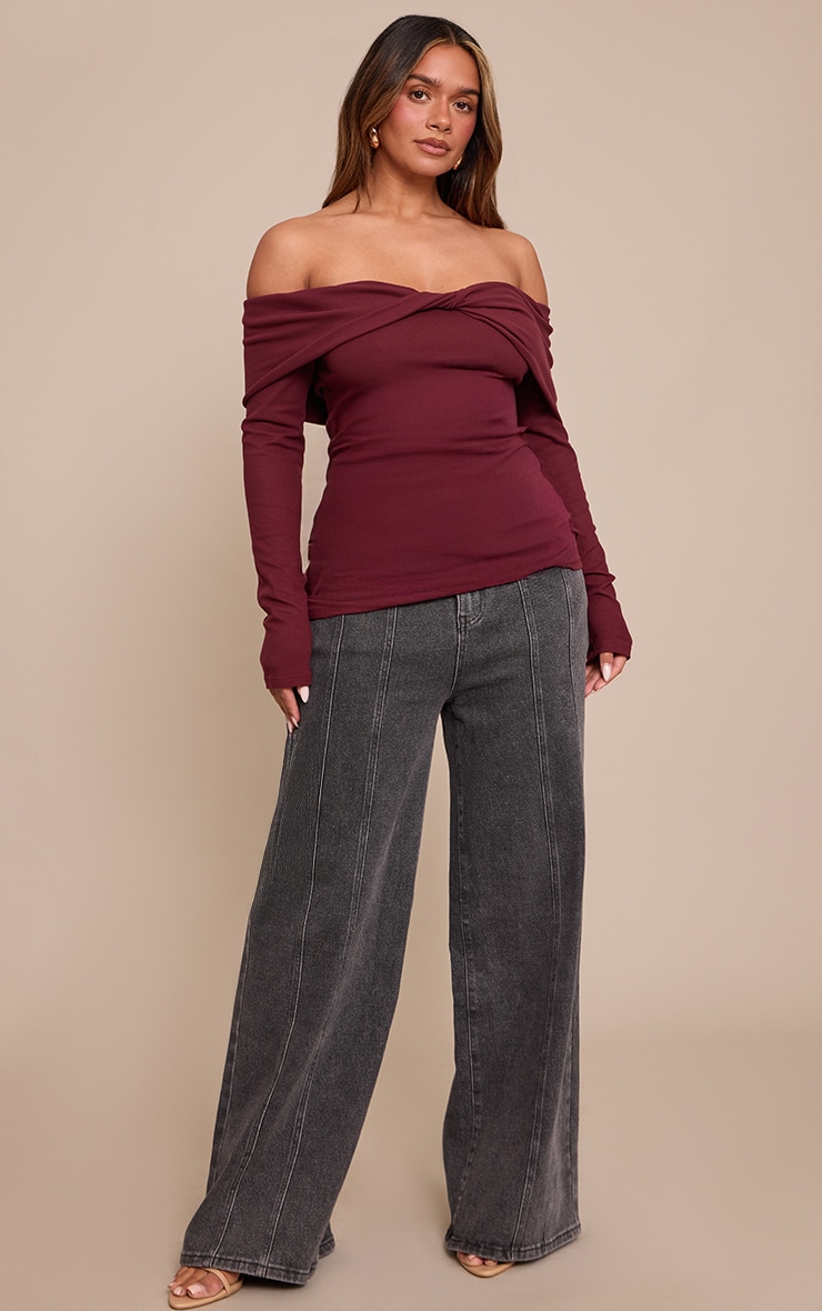 Shape Burgundy Soft Touch Bardot Long Sleeve Top image 3