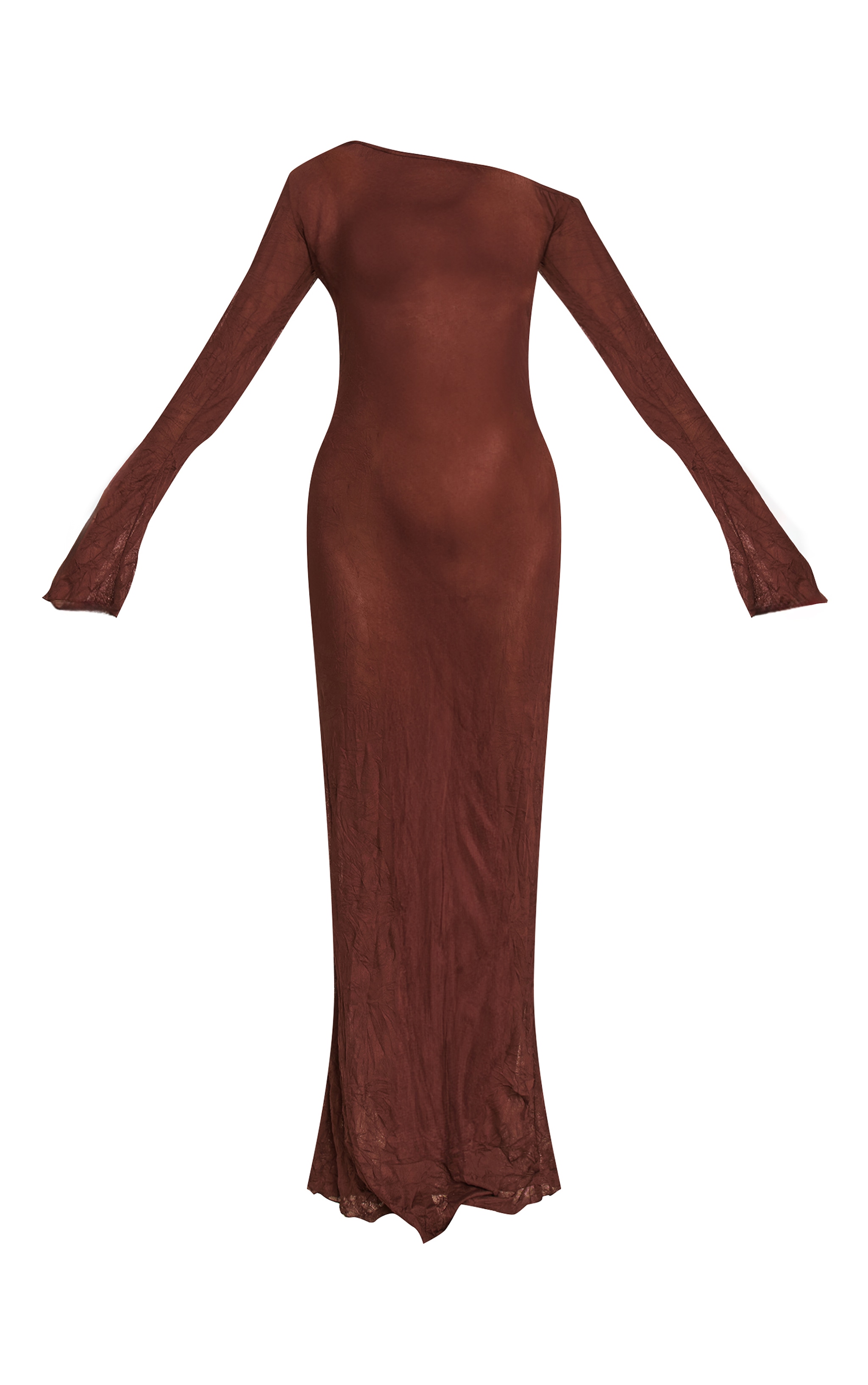 Robe de plage longue en mesh frappé chocolat à ourlet ondulé image 5