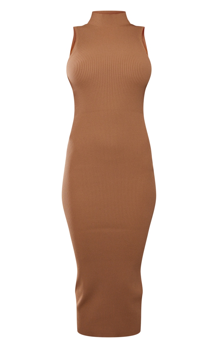 Taupe Sleeveless Rib Knit Midaxi Bodycon Dress image 5