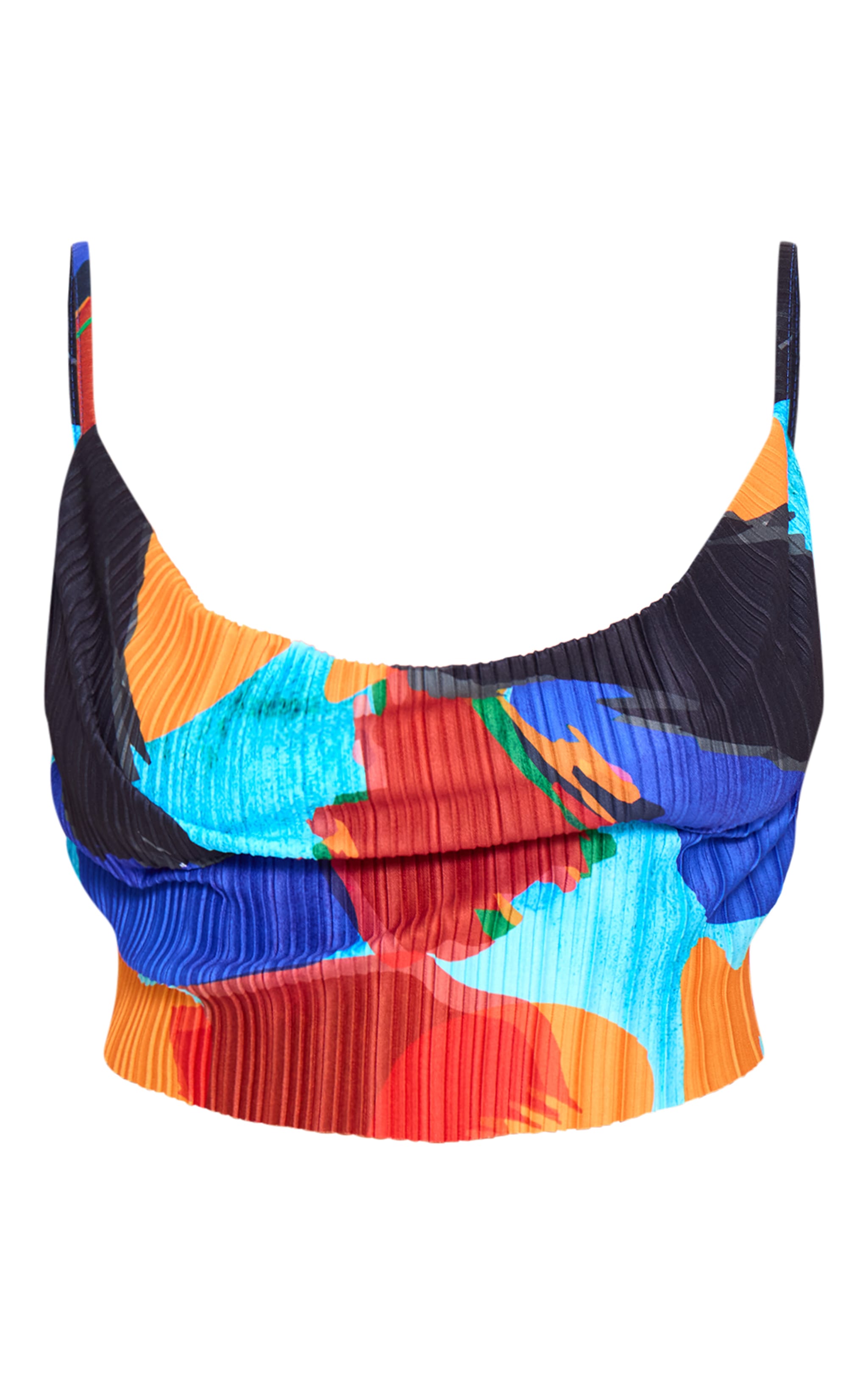  Plus Blue Abstract Print Plisse Strappy Cowl Neck Top image 5