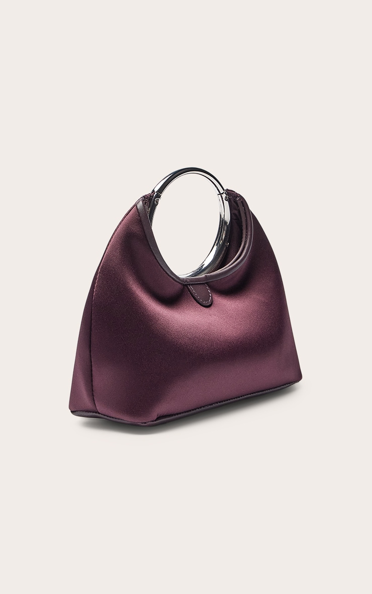 Plum Satin Grab Handle Clutch Bag image 3