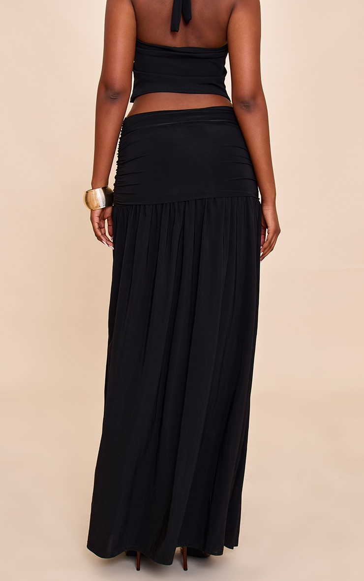 Black Overlay Detail Double Layer Slinky Maxi Skirt image 3