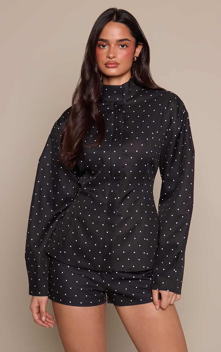 Black Polka Dot Tailored Cocoon Sleeve Jacket image 1