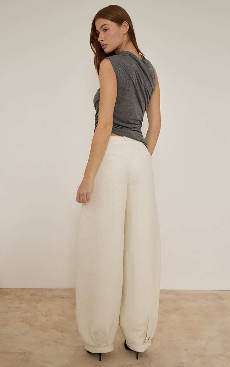 Cream Boucle Textured Balloon Pants image 3