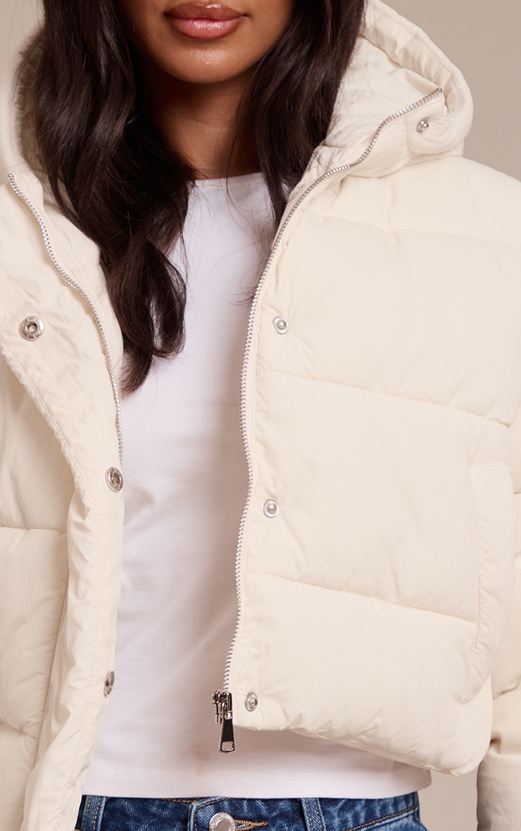 Petite Cream Cropped Drawstring Puffer Jacket image 4