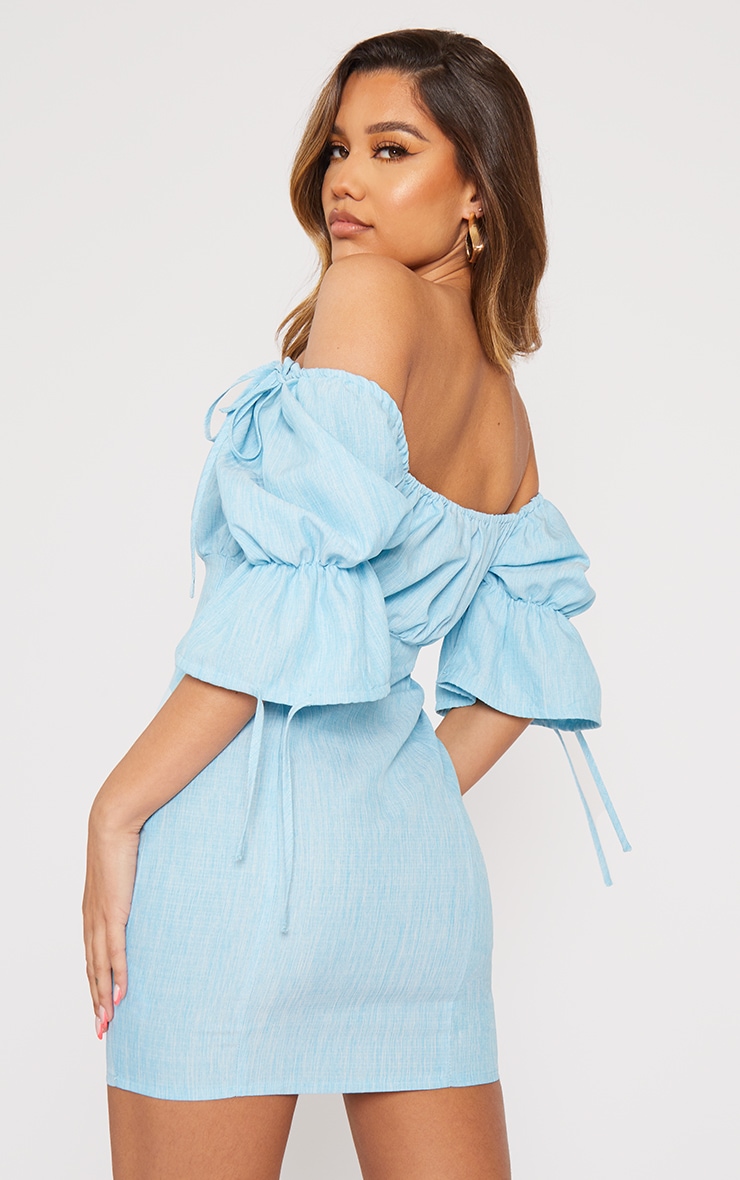 Shape Light Blue Mesh Ruched Tie Mini Dress | PrettyLittleThing AUS