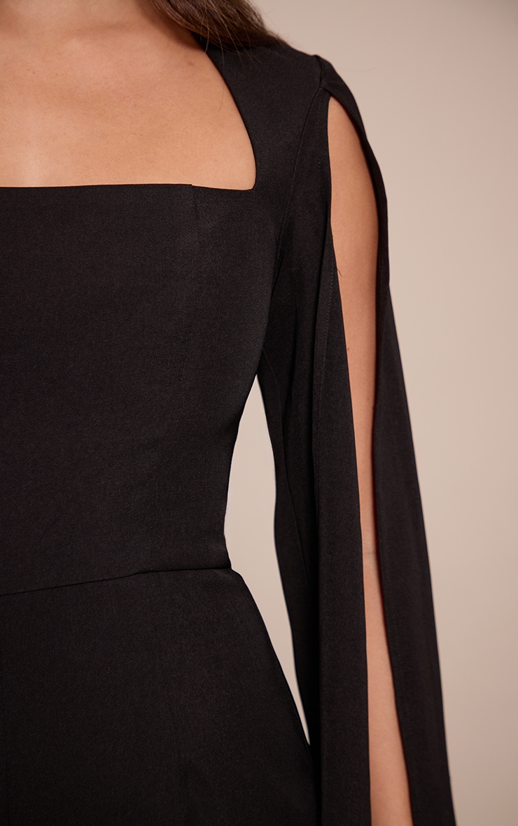 Black Woven Cape Sleeve Romper image 4
