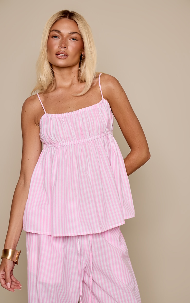 Pink Pinstripe Cotton Ruched Bust Top
