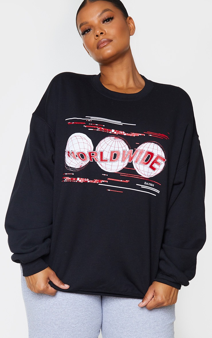 Plus Black Worldwide Printed Sweatshirt