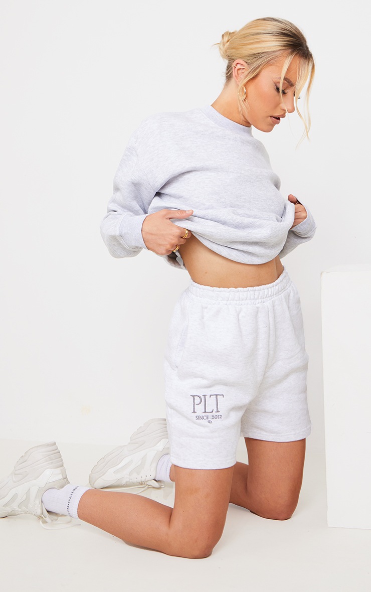 PRETTYLITTLETHING Ash Grey Established Graphic Sweat Shorts image 4