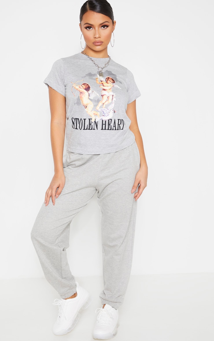 Petite Grey Marl Stolen Heart T-Shirt image 4