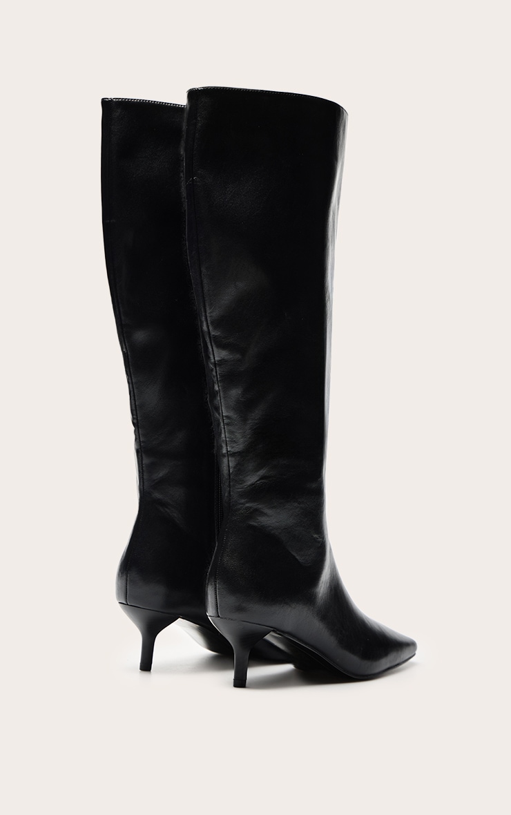 Black Soft PU Snip Toe Kitten Heel Knee High Boot image 4