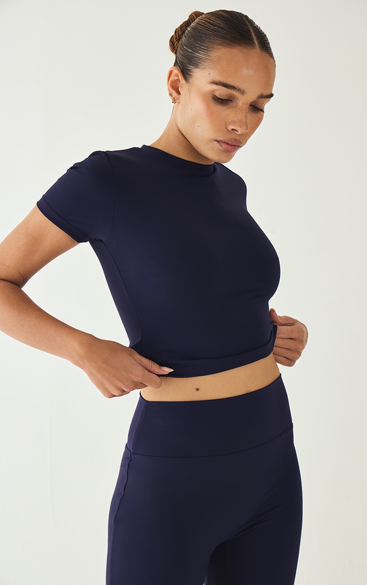 Navy Ultimate Sculpt Longline Short Sleeve Gym Top image 4