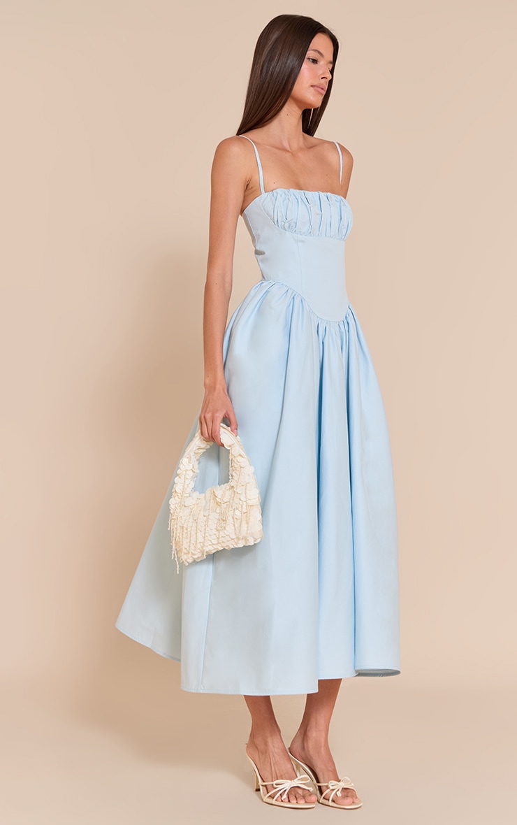 Light Blue Ruched Bust Corset Strappy Midaxi Dress image 3