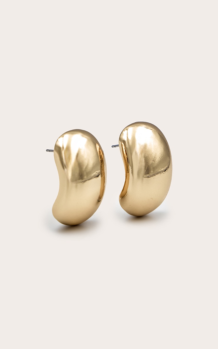 Gold Bevelled Rectangular Chunky Stud Earrings image 2