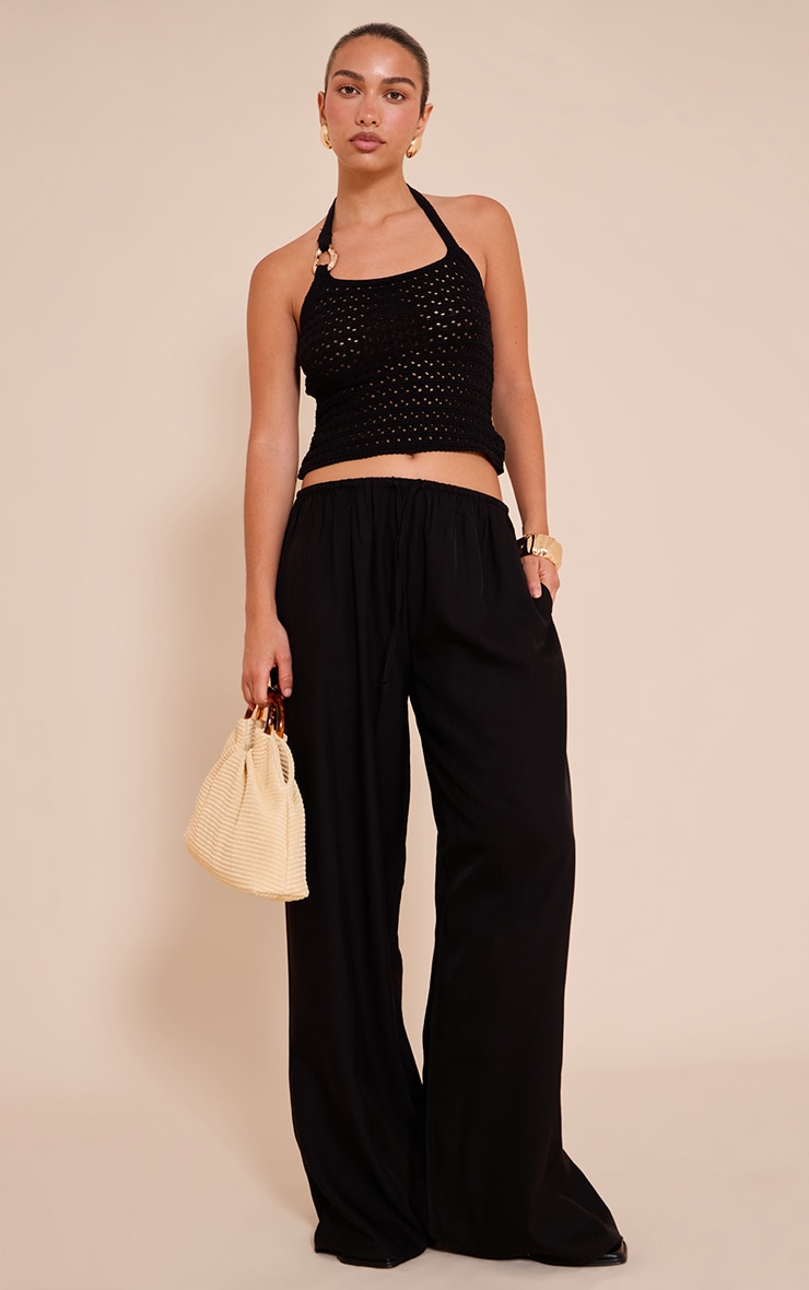 Black Crochet Trim Detail Halter Top image 3