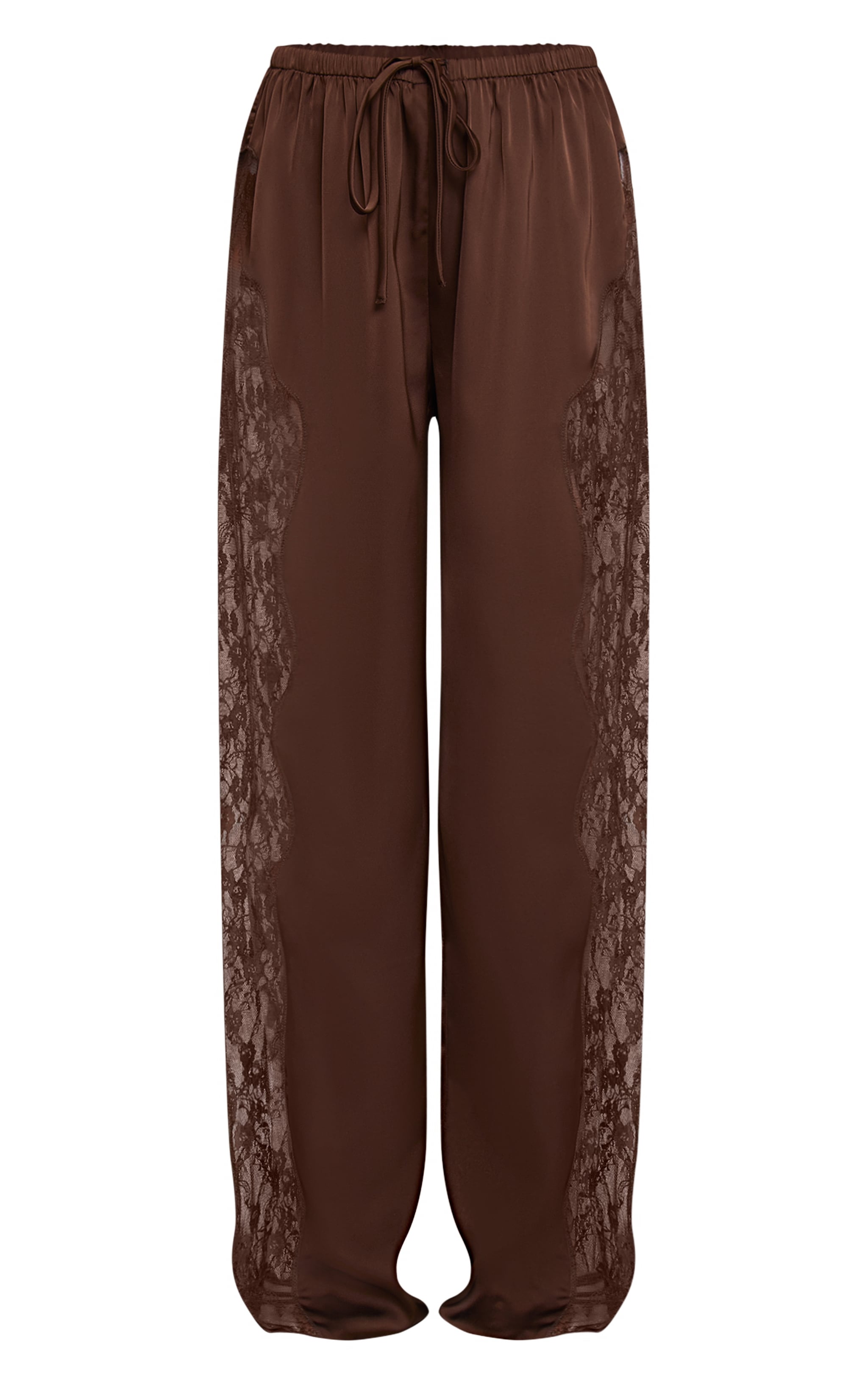 Chocolate Satin Lace Drawstring Pants image 5