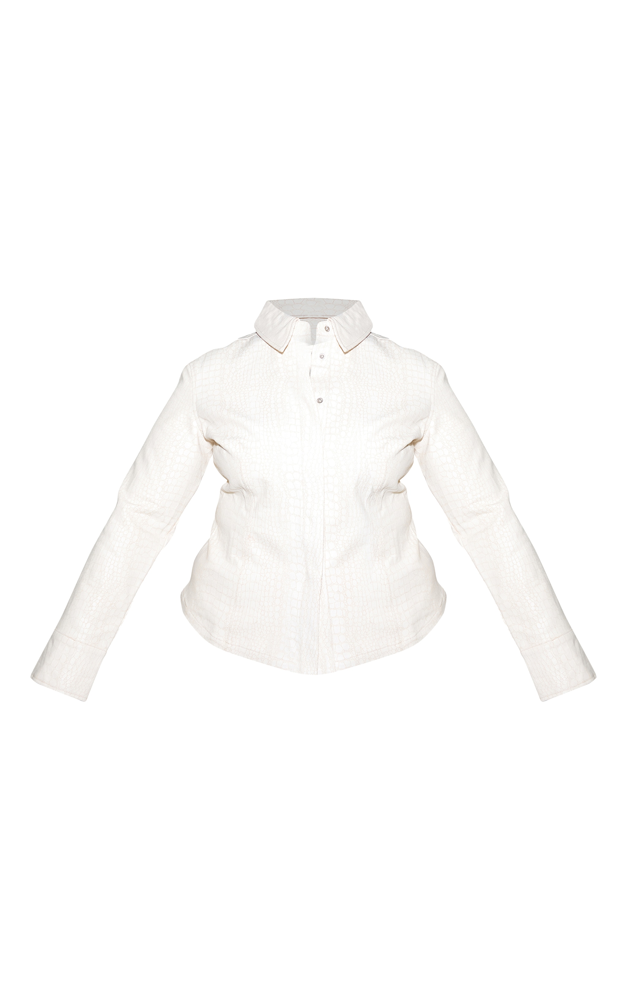 Plus Cream Snake Print Coated Cinched Denim Shirt image 5