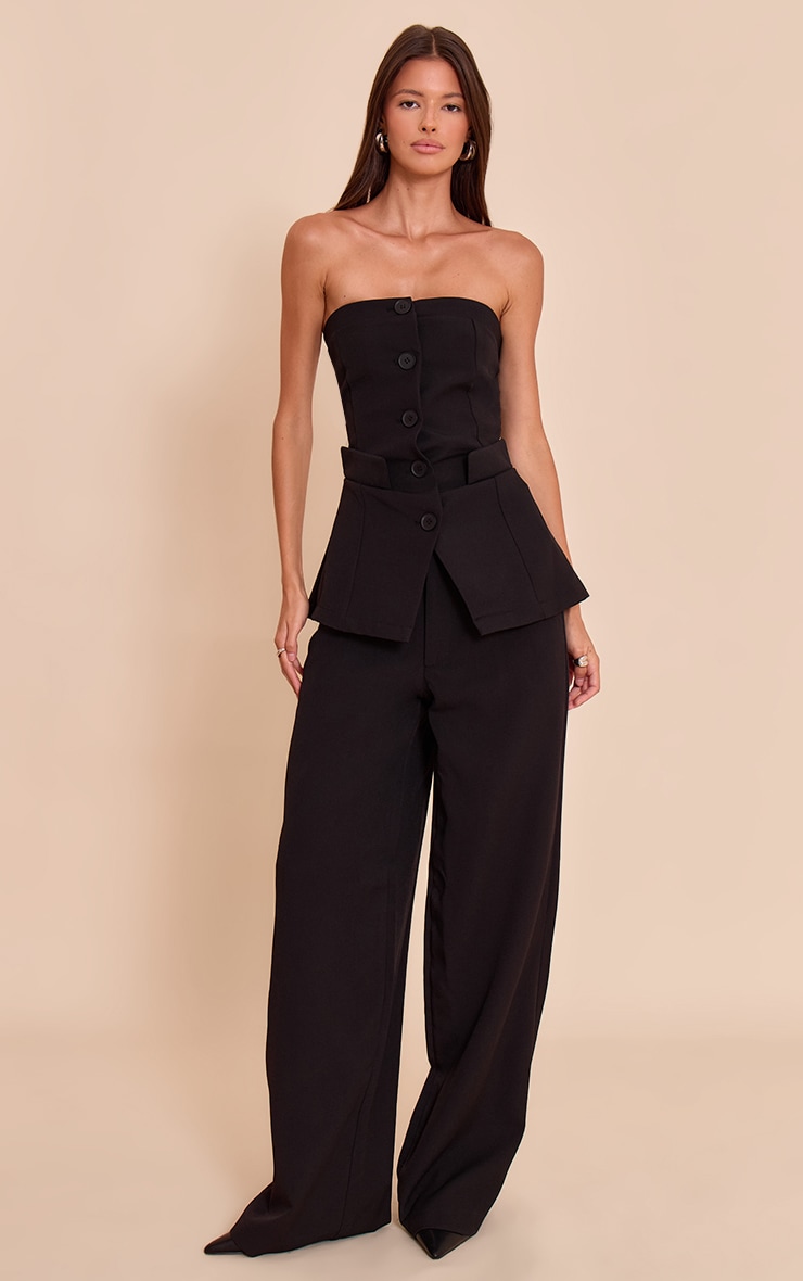 Black Premium Tailored Woven Button Up Top image 3
