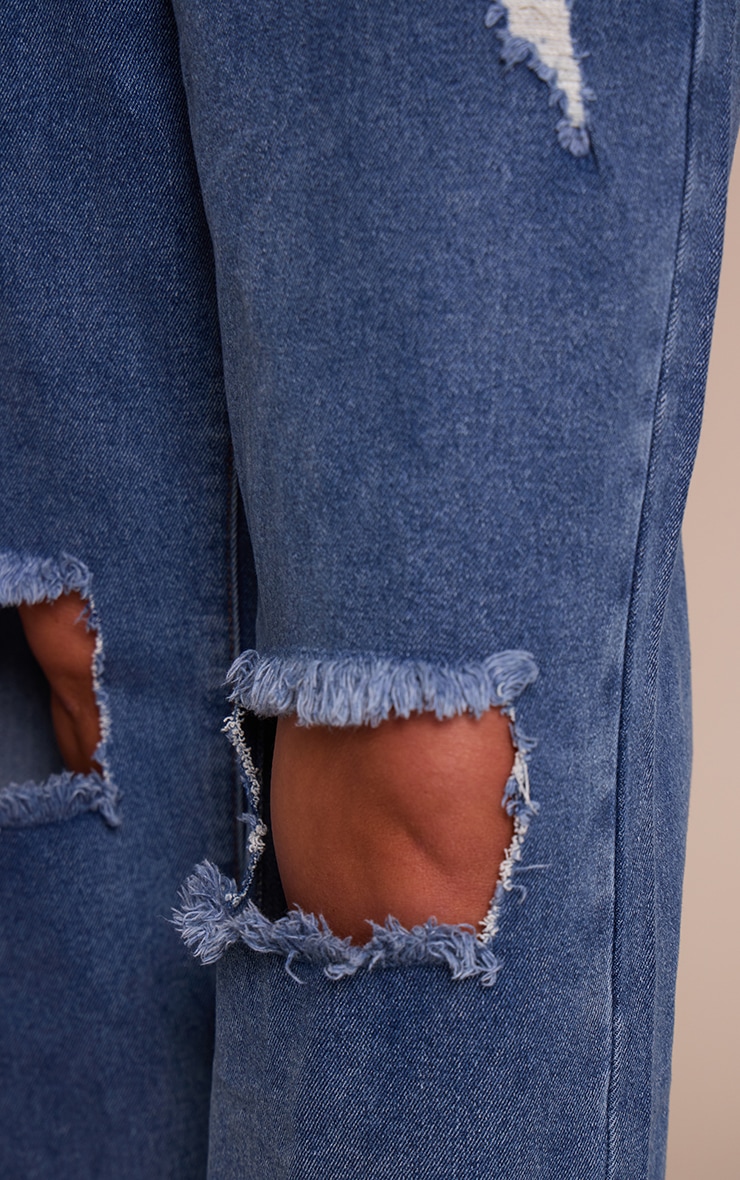 Shape Vintage Mid Wash Stretch Denim Ripped Knee Wide Leg Jeans image 4