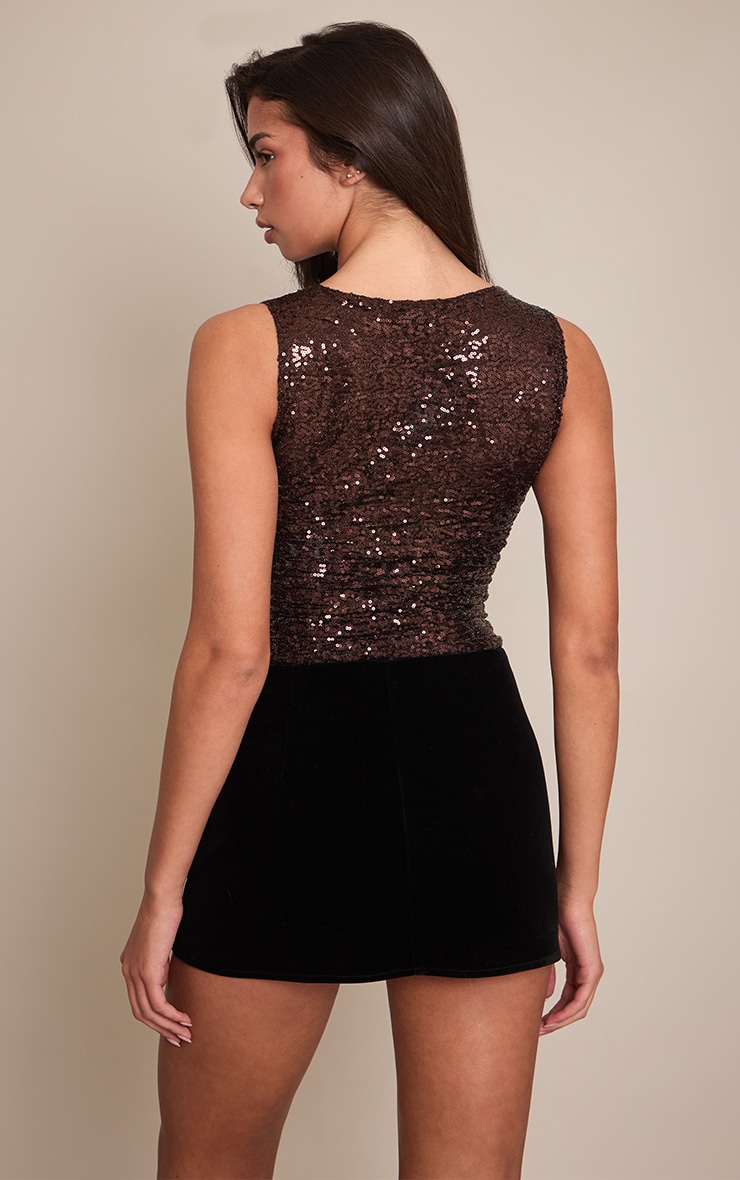 Brown Sequin Boatneck Long Top image 2