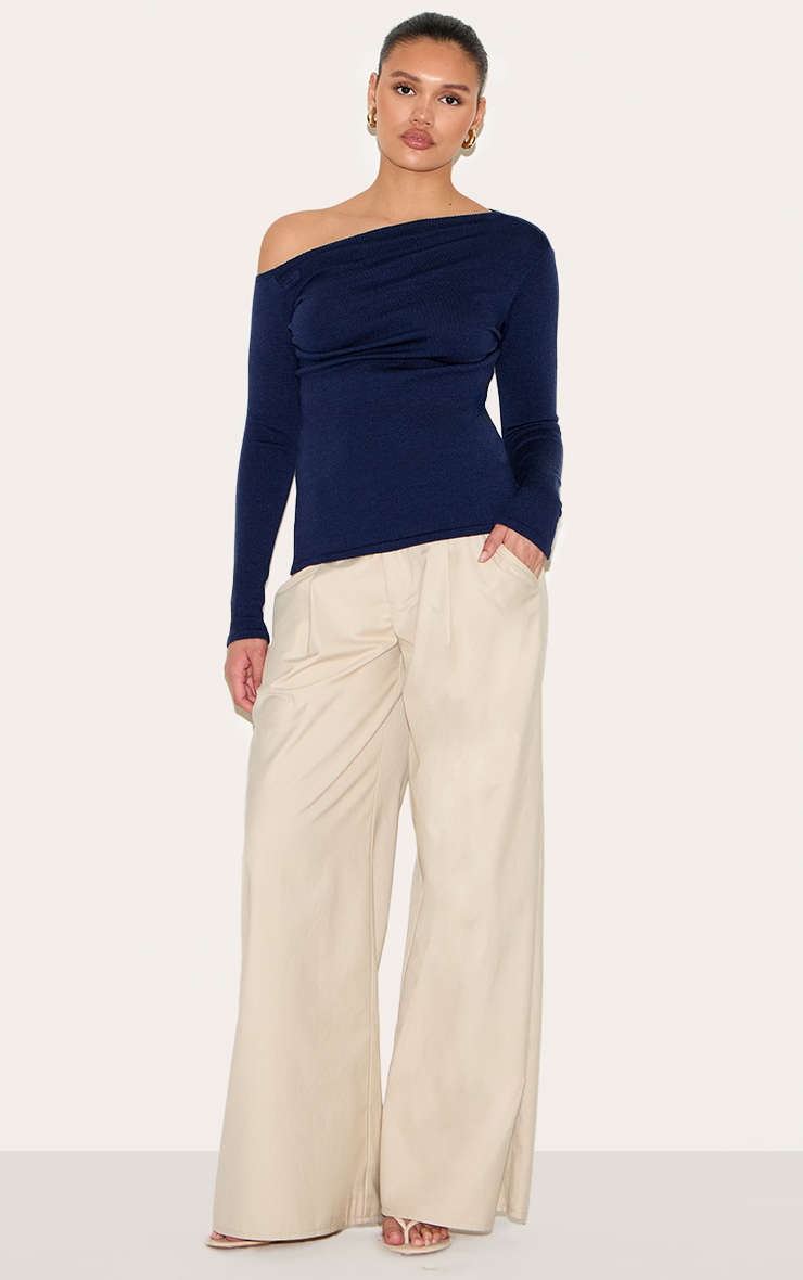 Navy Asymmetric Knitted Top image 3