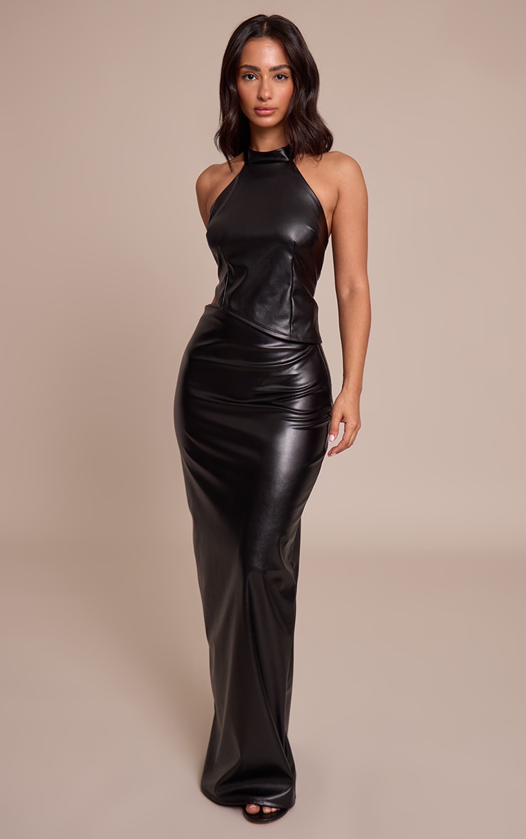 Petite Black Faux Leather Maxi Skirt  image 2