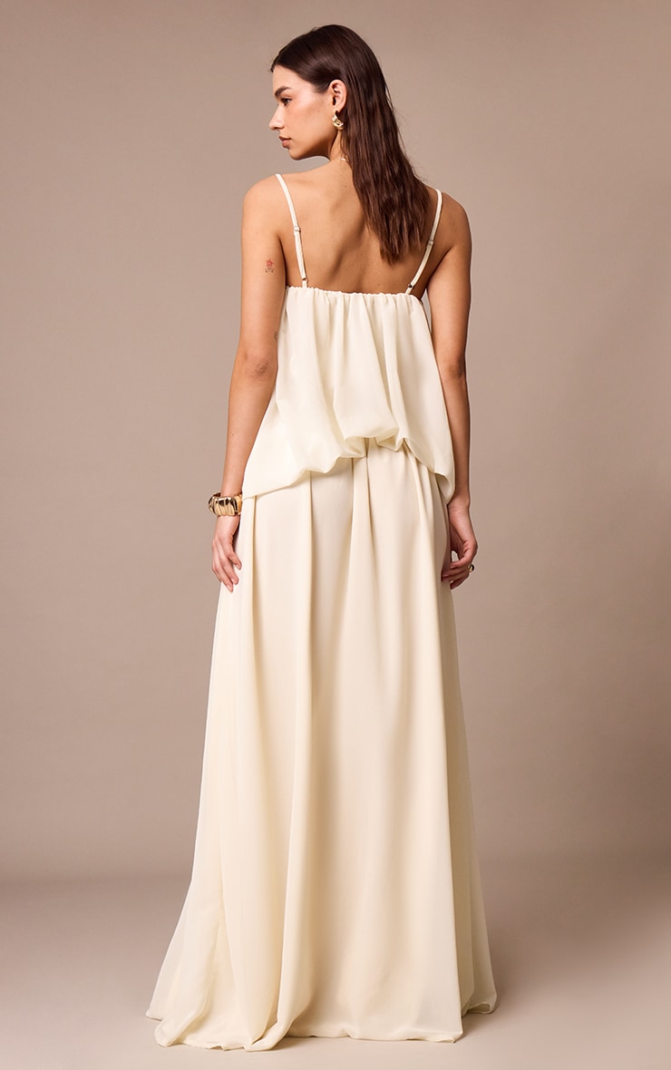 Cream Chiffon Layered Puffball Maxi Dress image 2