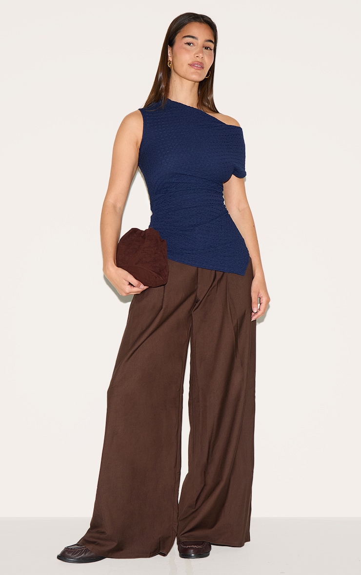 Navy Textured Ruched Asymmetric Long Top image 3