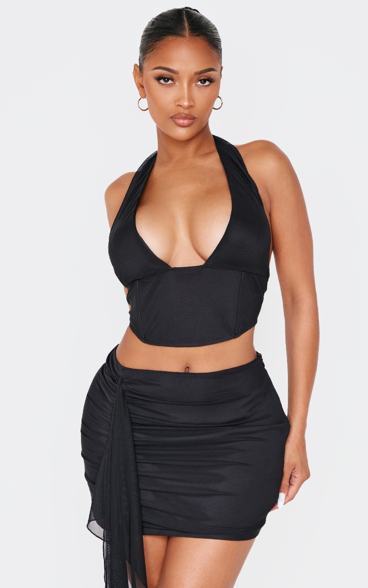 Shape Black Mesh Low Rise Drape Side Mini Skirt image 4