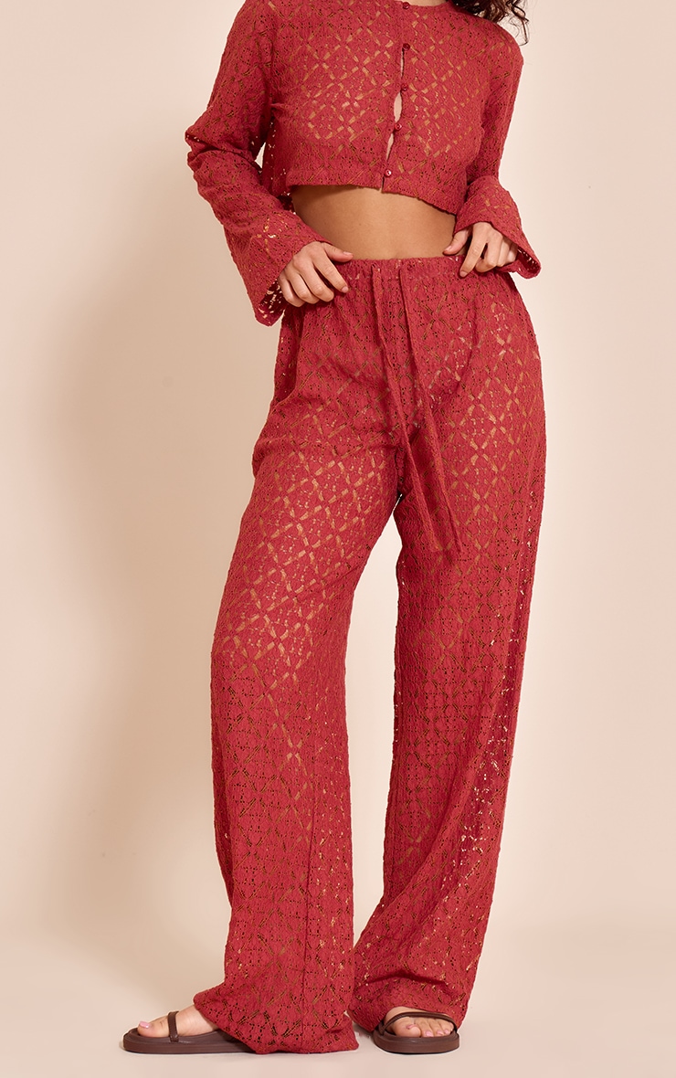 Pantalon droit en dentelle rouille image 2