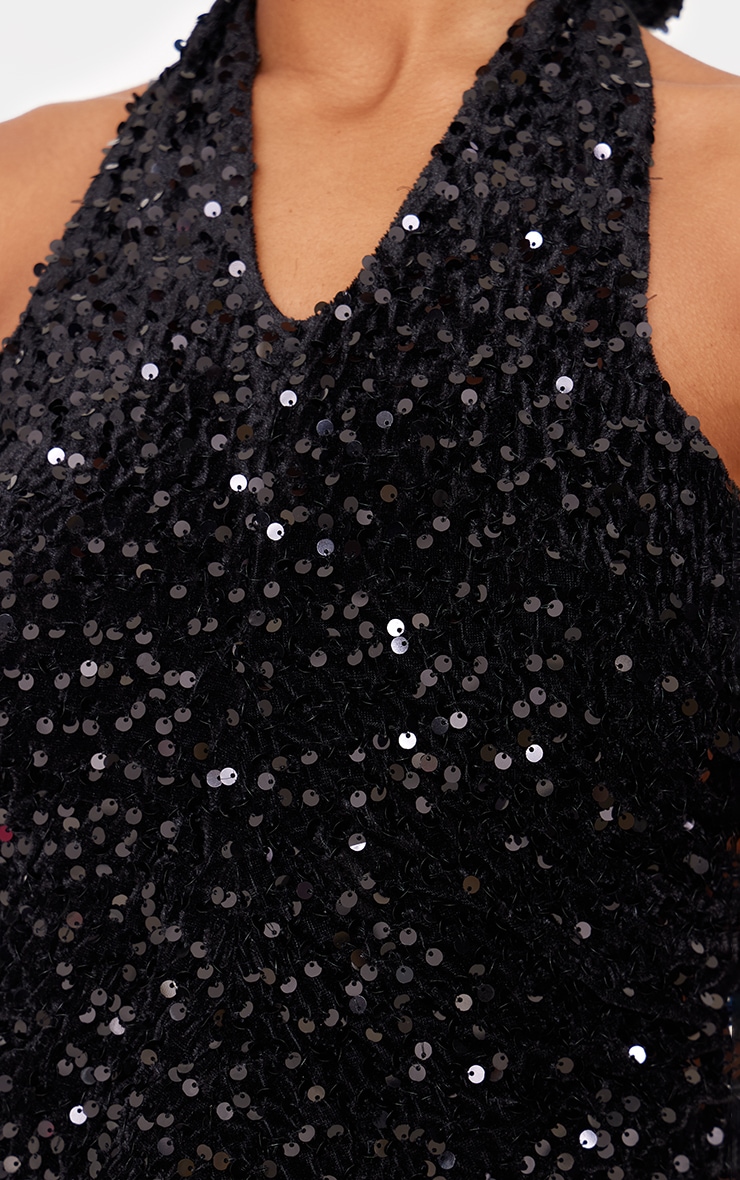 Black Velvet Sequin Halterneck Long Top image 4