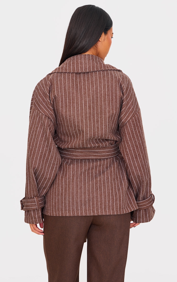 Chocolate Pinstripe Tie Waist Trench Coat image 2