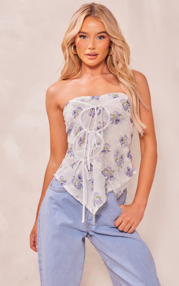 Floral Print Tie-Front Top and Shorts Set