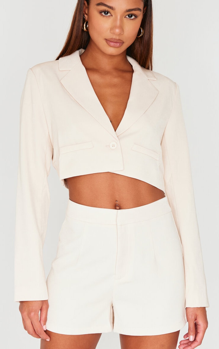 Blazer de tailleur court crème à poches image 3