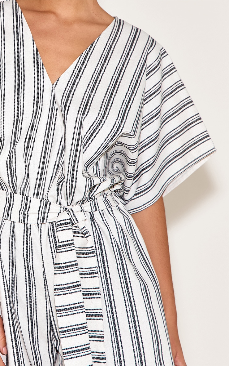 White Woven Stripe Bag Wing Tie Romper image 4