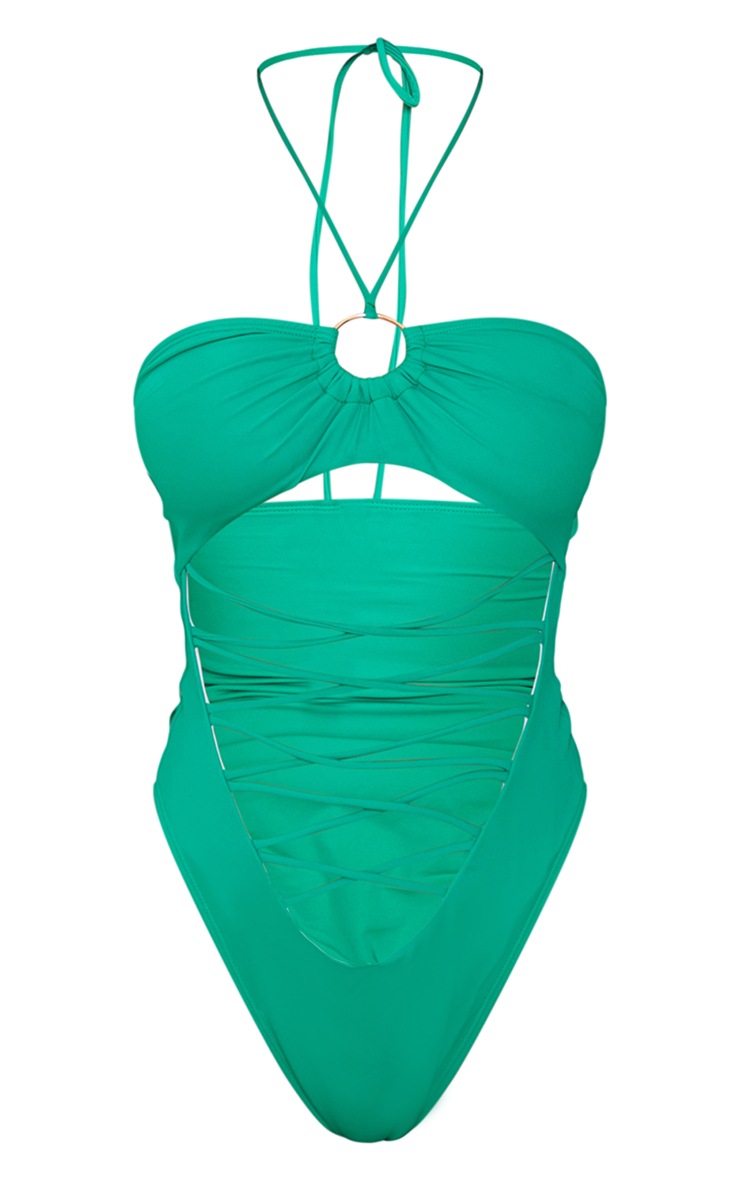 Green O Ring Cut Out High Leg Swimsuit PrettyLittleThing QA
