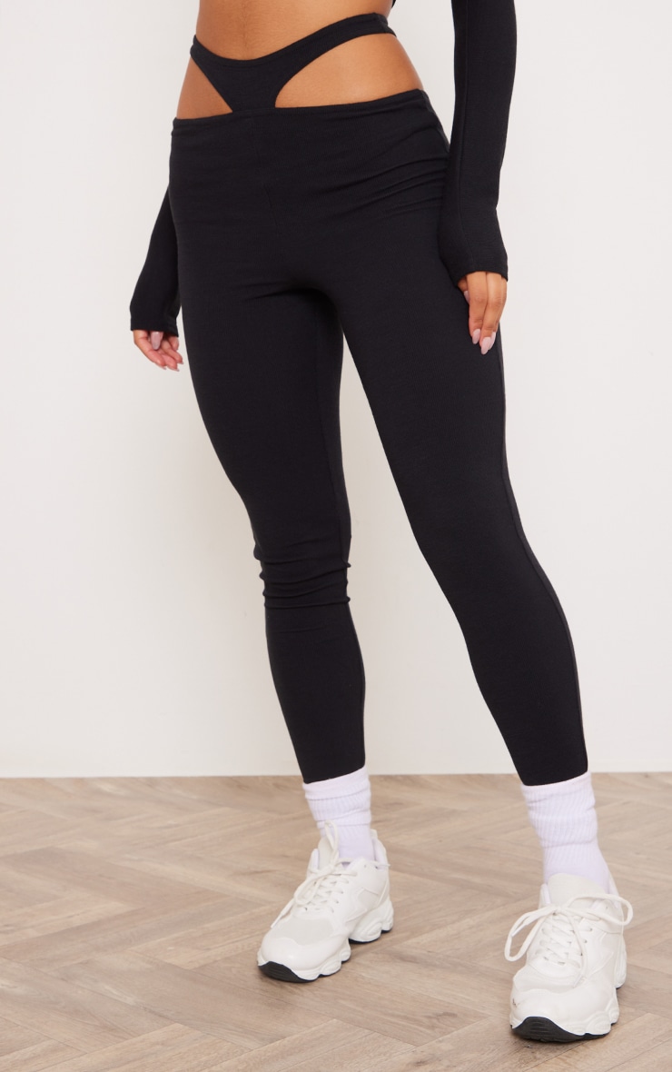 Black Brushed Rib Cut Out Leggings image 2