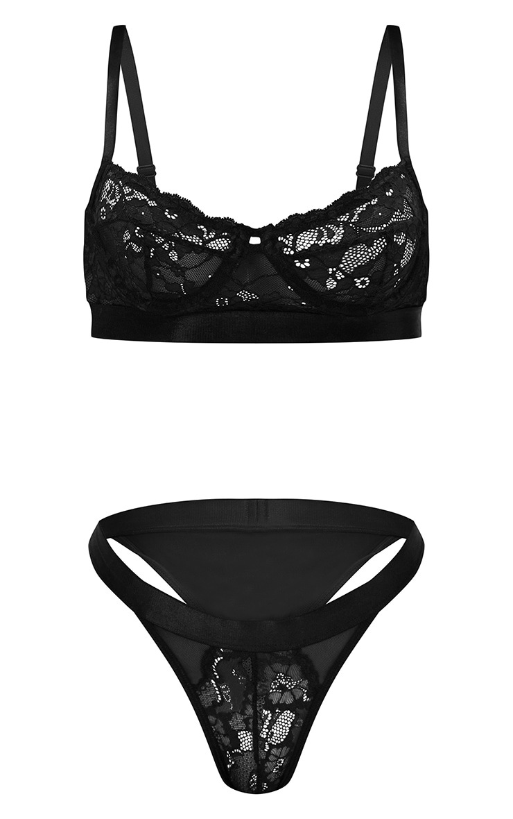 Black Delicate Lace Underwired Bra & Knicker Set image 5