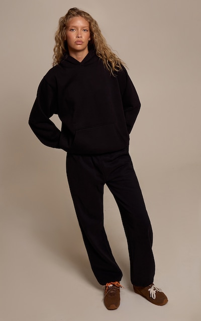Black Cotton Fleece Cuffed Sweatpants