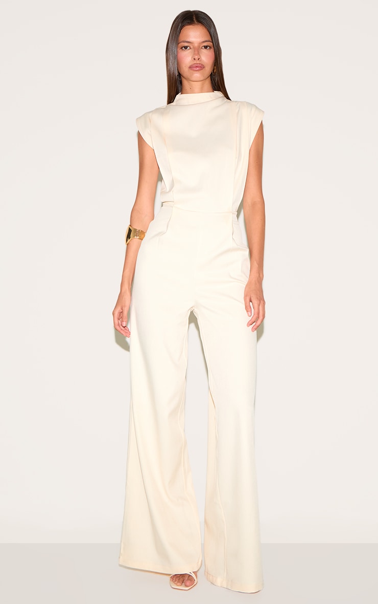 Almond Woven Cap Sleeve Wide Leg Jumpsuit image 1
