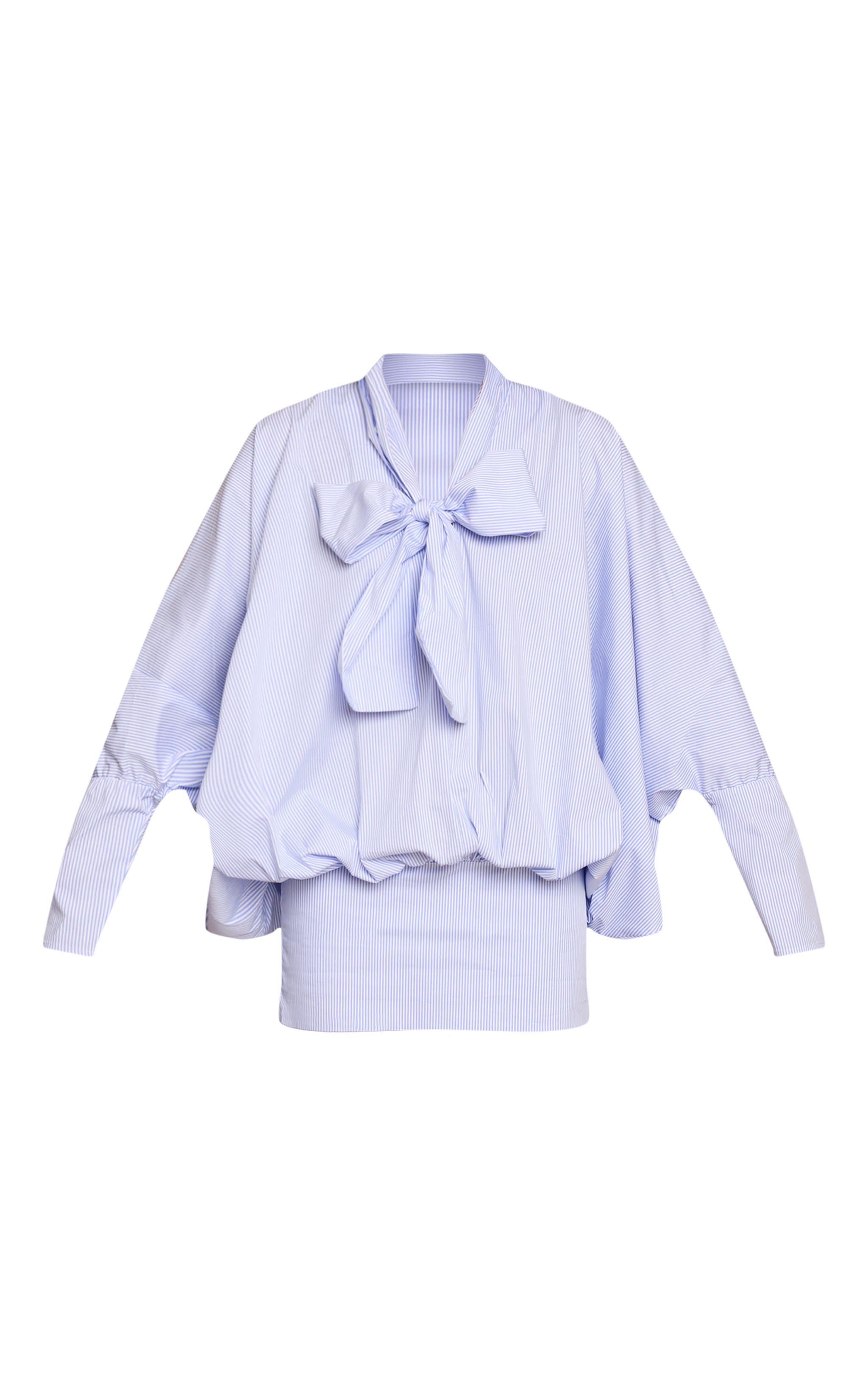 Robe chemise ample bleue à fines rayures et détail noué image 5