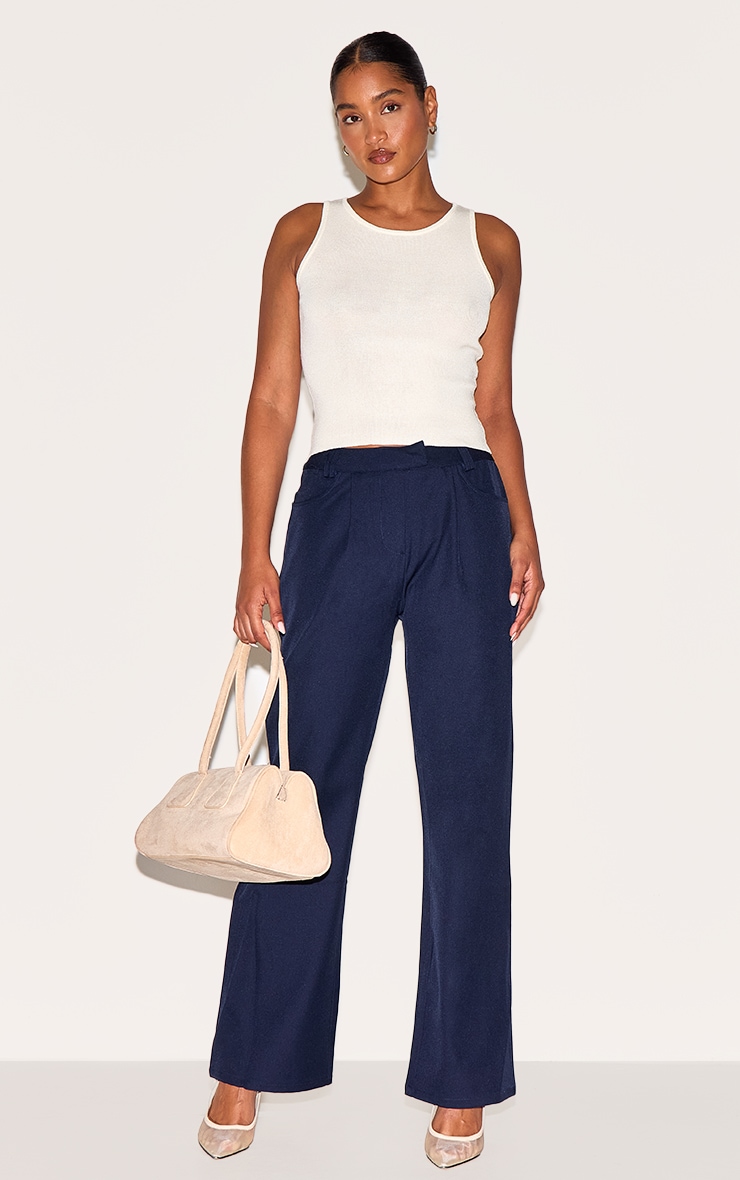 Navy Tailored Woven Straight Leg Trousers | Bottoms | PrettyLittleThing