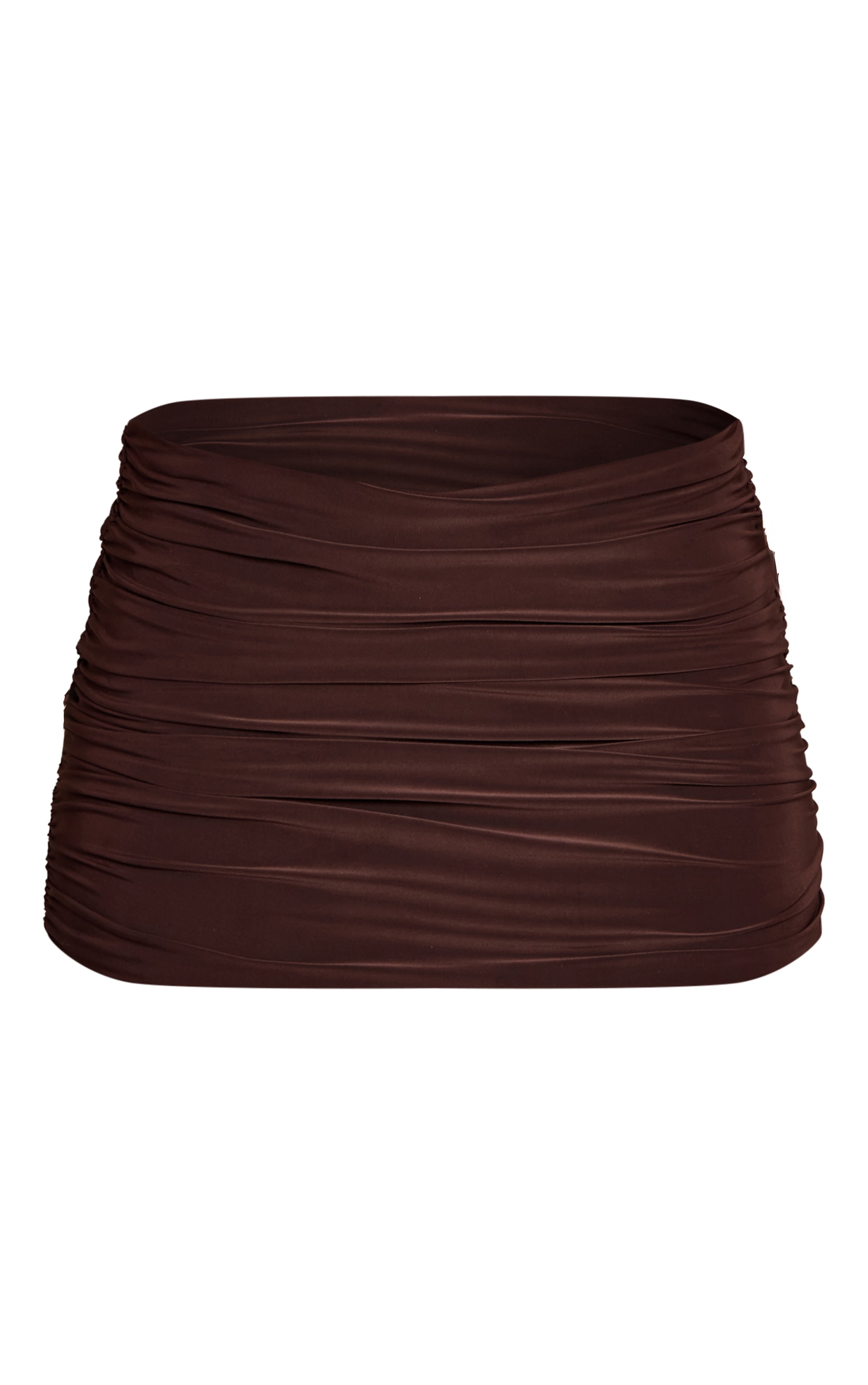 Dark Brown Slinky Low Rise Ruched Mini Skirt image 6