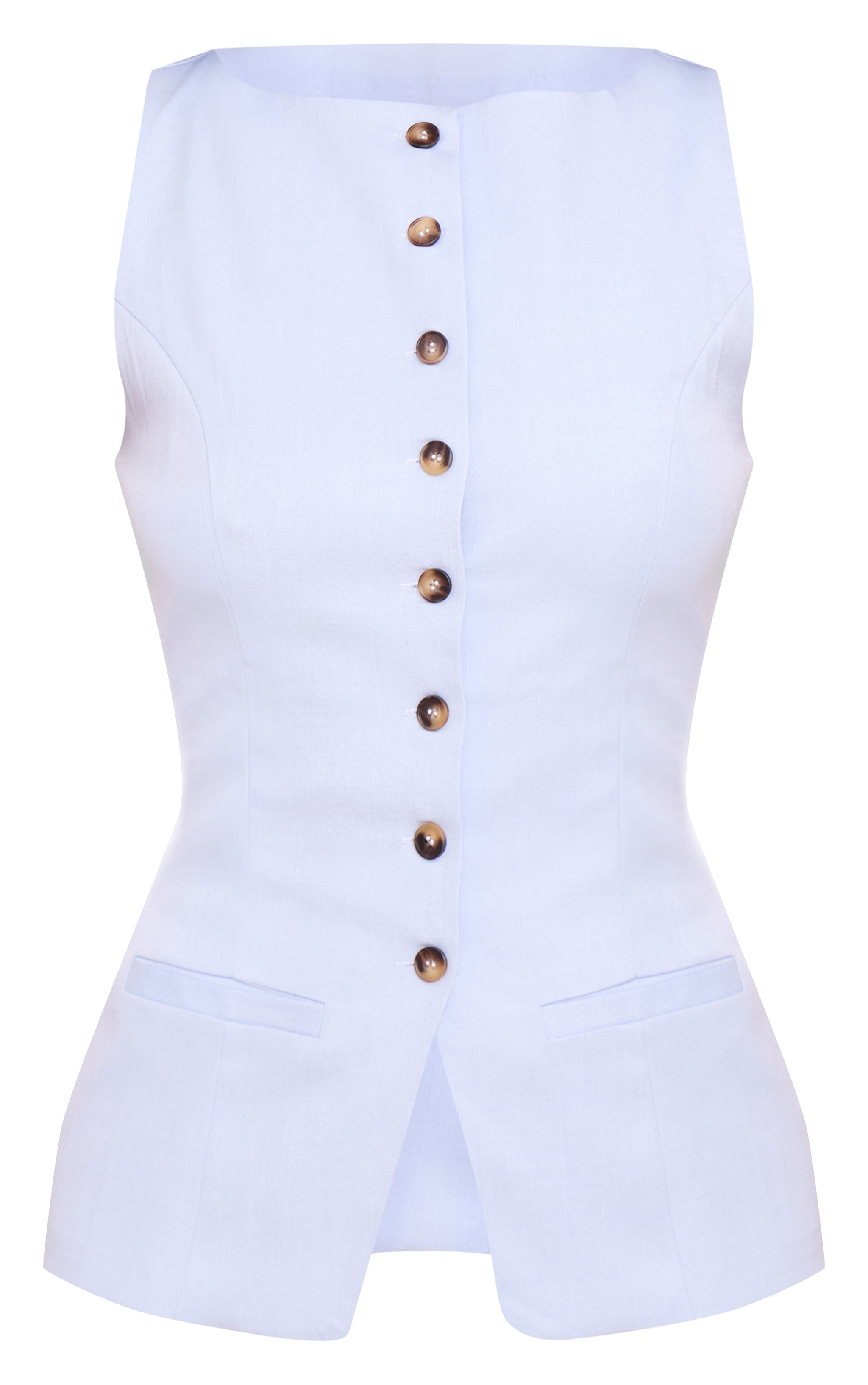Powder Blue Tailored Woven Boatneck Vest image 5