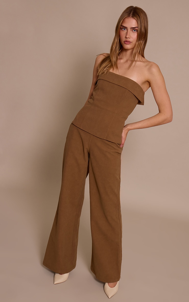 Mocha Faux Suede Bandeau Foldover Jumpsuit image 3