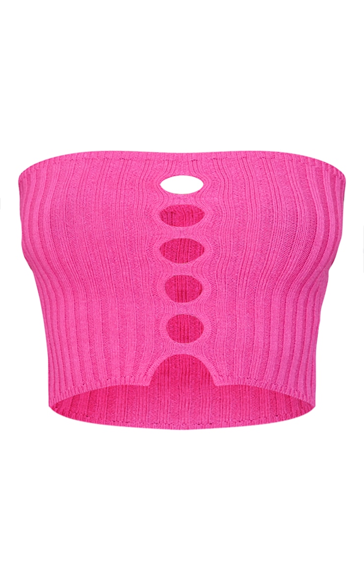 Bright Pink Soft Ribbed Cut Out Side Knit Bandeau Top image 1