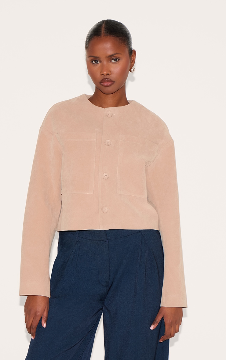 Veste en suédine gris pierre à épaules carrées et boutons image 1