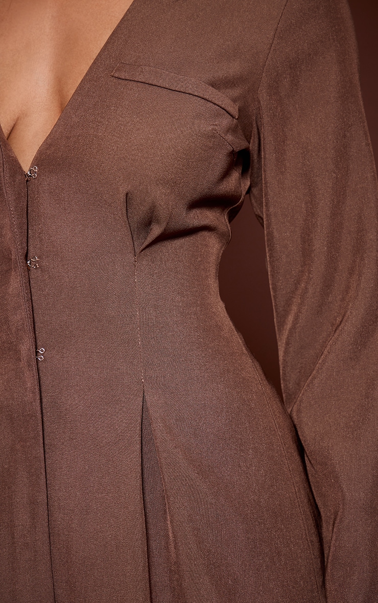 Chocolate Cinched Waist Pleated Blazer Dress image 4
